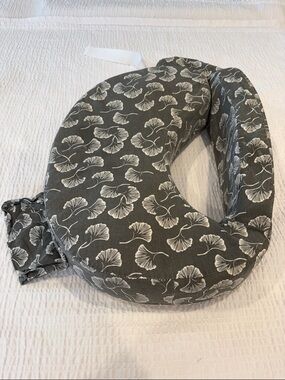 My Brest Friend  Neutral Gray Nursing / Support Pillow with White Leaf Print